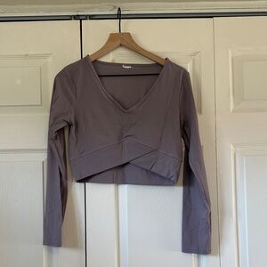 GymShark Long-Sleeve V-Neck Cropped Top in Dusty Mauve